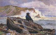 William henry millair A Fisherman with his Dinghy at Lulworth Cove (mk46) oil painting